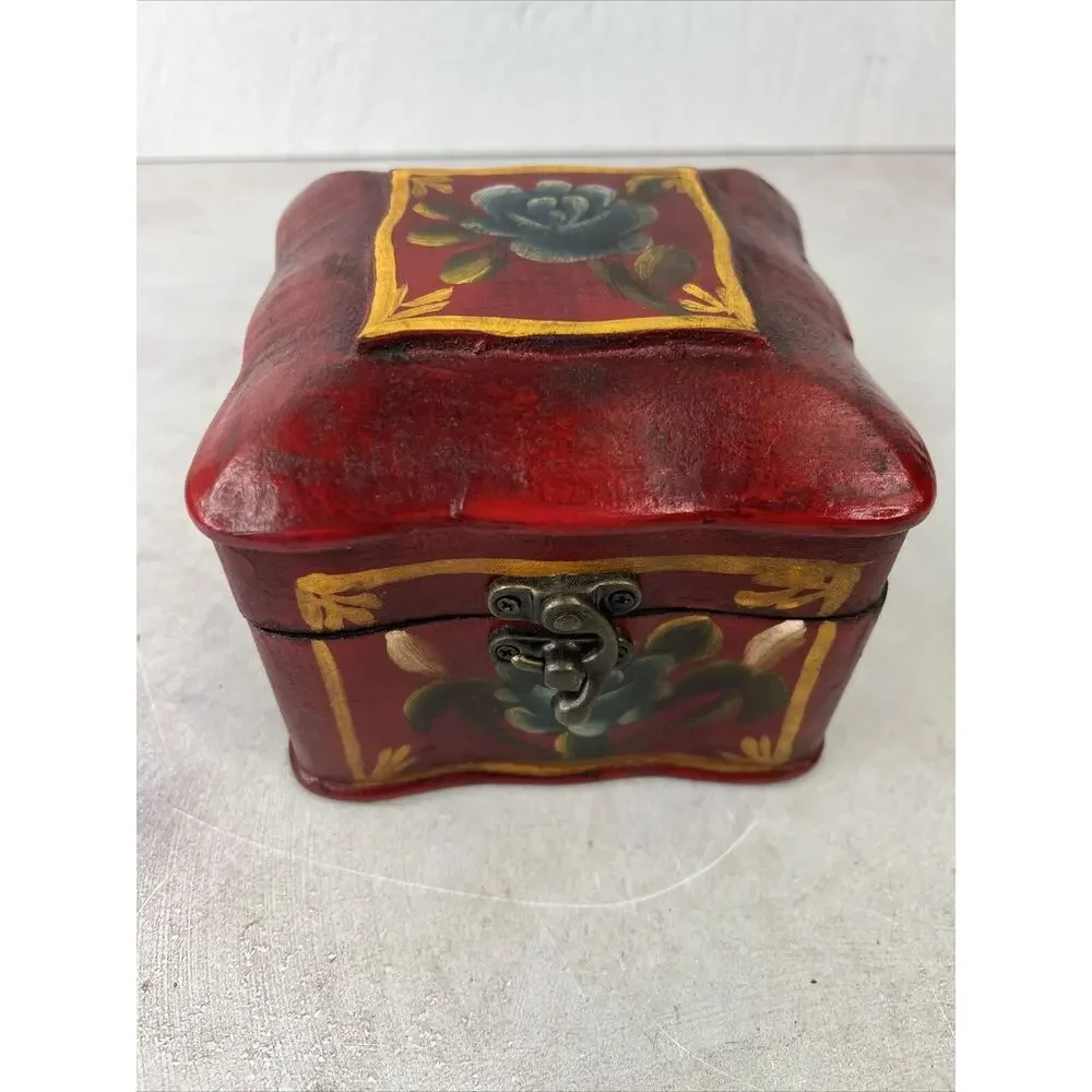 tole painted jewelry Storage box 5”x4” MCM‎
